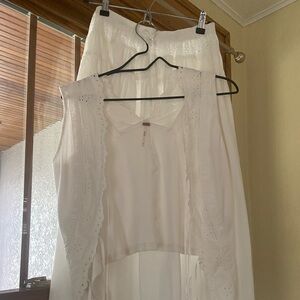 Free People Ivory Lace-Trimmed Top and Skirt
